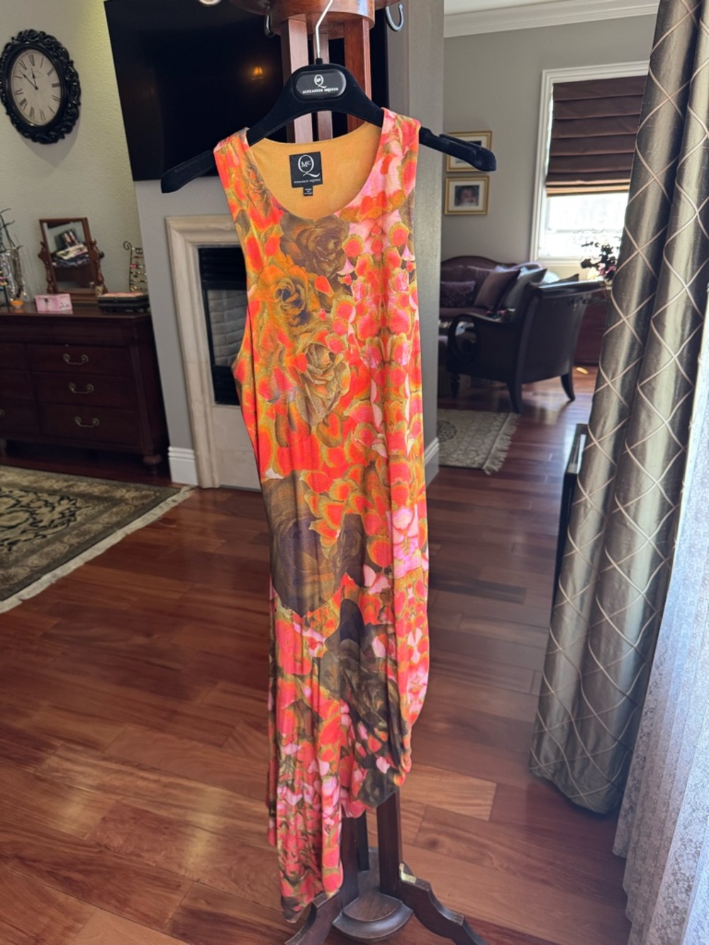 Coral & Brown Floral Sleeveless Maxi Dress